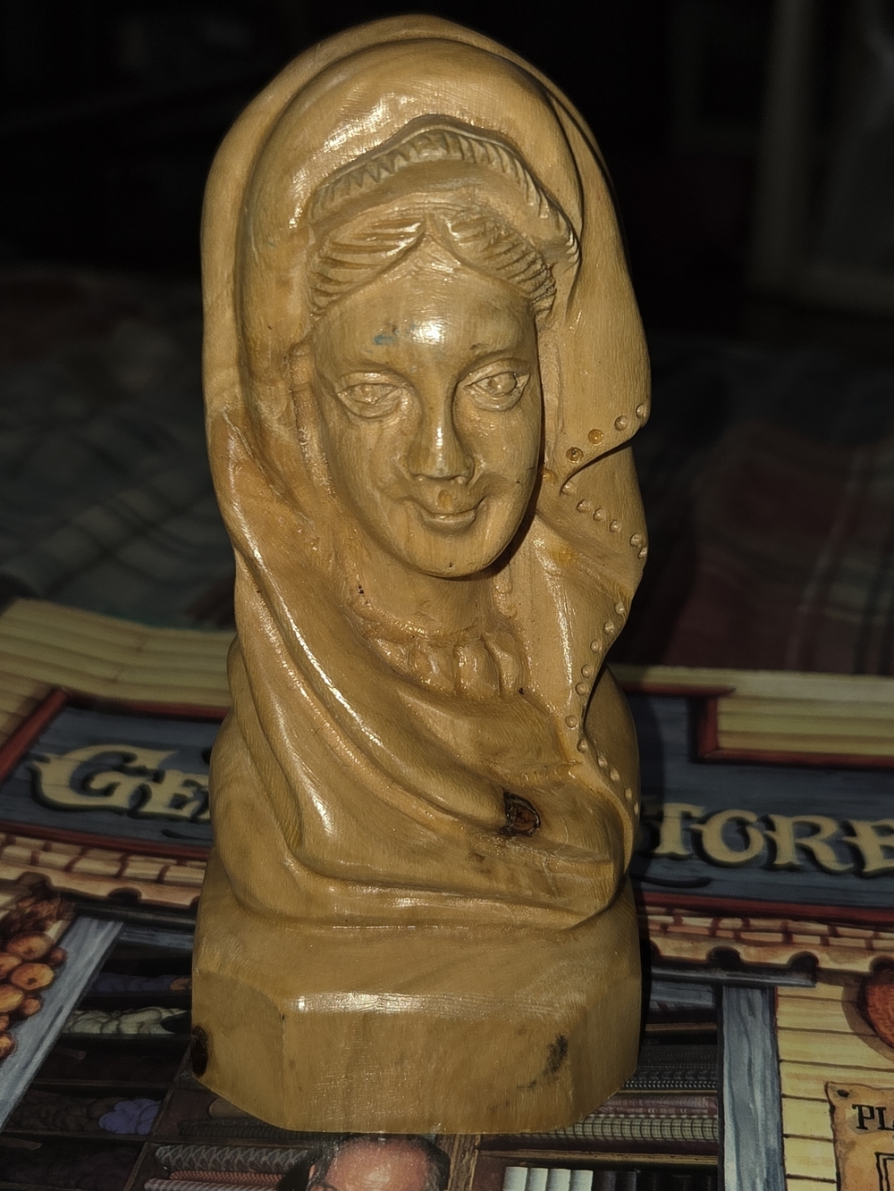 Hand-Carved Wooden Bust Statue in Natural Brown - Home Accents